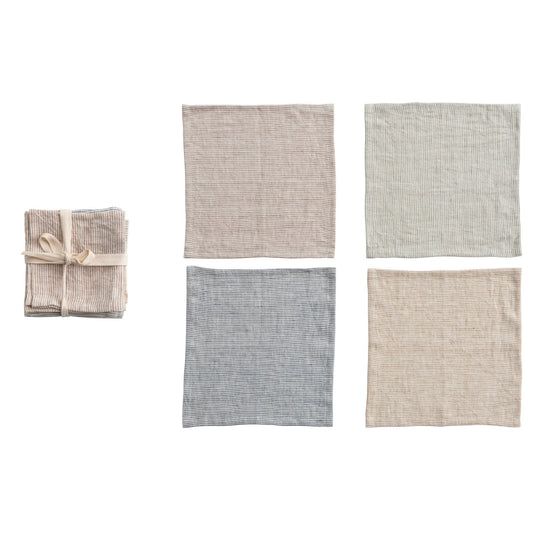 S/4 10" Sq Woven Linen Cocktail Napkins, Set of 4