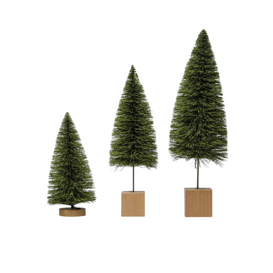 Sisal Bottle Brush Trees w/ Wood Bases, Sage