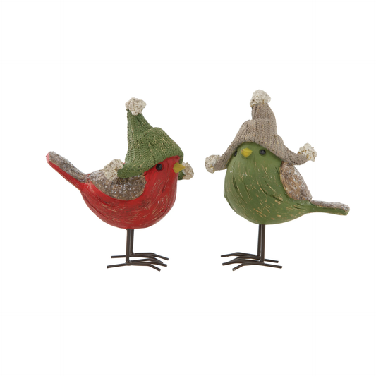 5"H Resin Bird w  Metal Feet & Winter Hat
