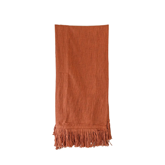 Mattie Hand Woven Rust Yarn Fringe Throw Blanket Cotton