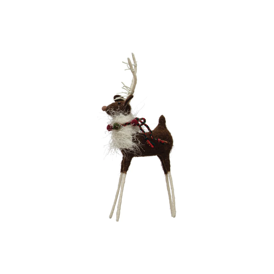 Wool, Fabric & Wire Reindeer w/ Pom Poms