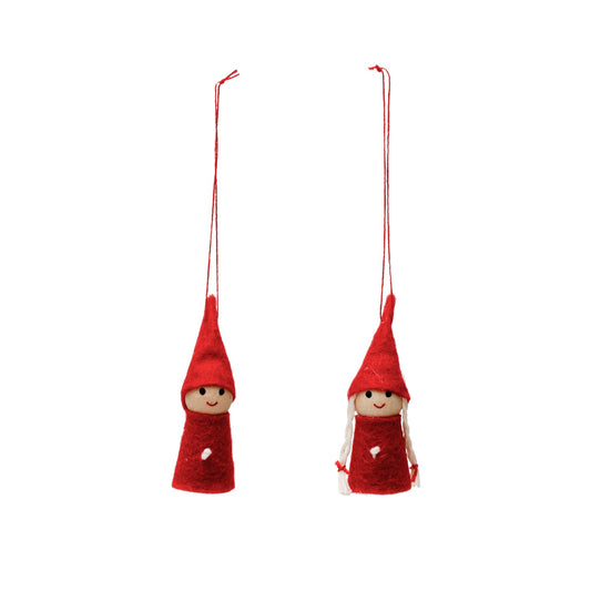 2"H Fabric & Wood Elf Ornament
