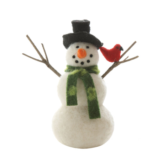 7-1/2"H Felt Snowman w Scarf, Hat and Cardinal