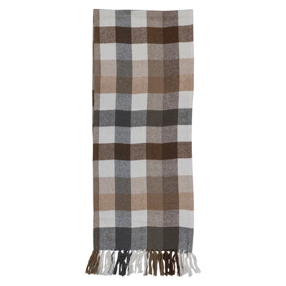 Brushed Cotton Flannel Table Runner w/ Fringe, Plaid
