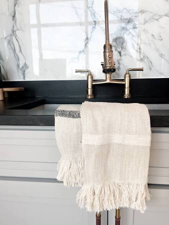Woven Cotton Striped Kitchen Towels w/ Fringe