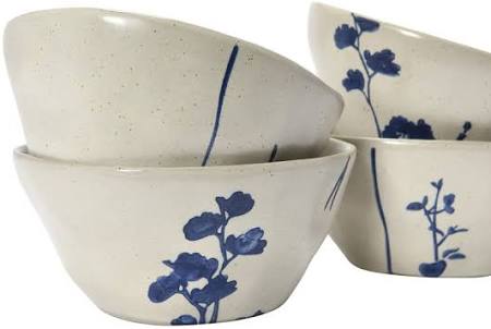 Hand-Stamped Stoneware Bowl w/ Botanicals, 4 Styles