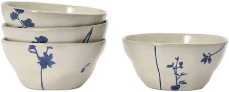 Hand-Stamped Stoneware Bowl w/ Botanicals, 4 Styles