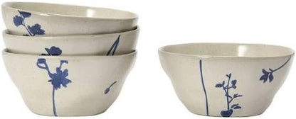 Hand-Stamped Stoneware Bowl w/ Botanicals, 4 Styles