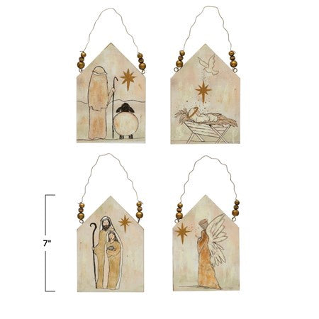 Wood Ornament with Holy Image and Hanger