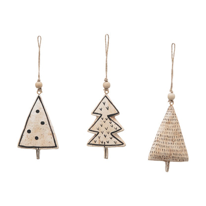 3-3/4"H Handmade Paper Mache Tree Ornament with Wood Bead, Black and White, 3 Styles