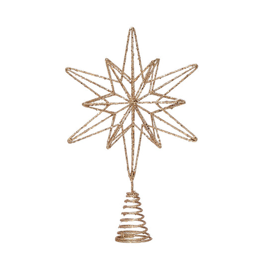 9"L x 3-1/2"W x 14"H Metal and Mica Star Tree Topper, Champagne Finish