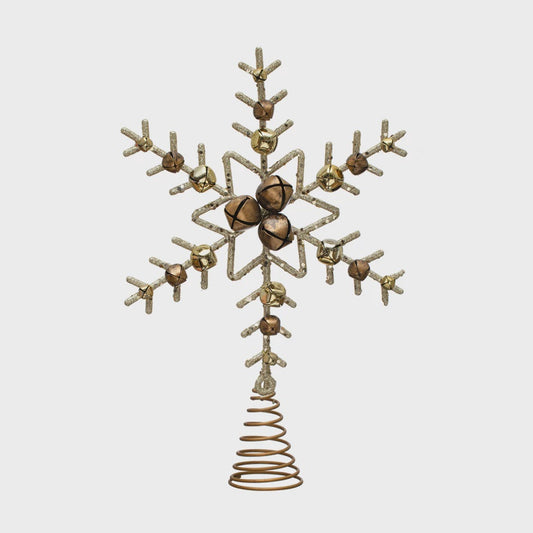 Plastic & Metal Star Tree Topper w/ Jingle Bells & Glitter, Gold Finish