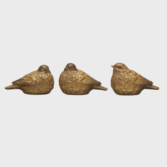 3-1/2"H Resin Bird, Distressed Gold Finish, 3 Styles