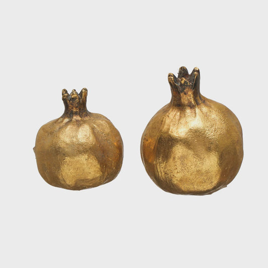 3-1/4"H - 4-1/2"H Resin Pomegranate, Antique Gold Finish