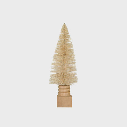 Sisal Bottle Brush Tree w/ Carved Wood Base, Cream Color