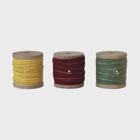 10 Yard Velvet Ribbon on Wood Spool 2, 3 Colors