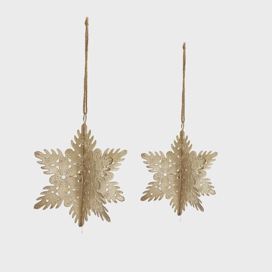 Metal 3D Snowflake Ornament w/ Cut-Outs, Distressed Pewter Finish
