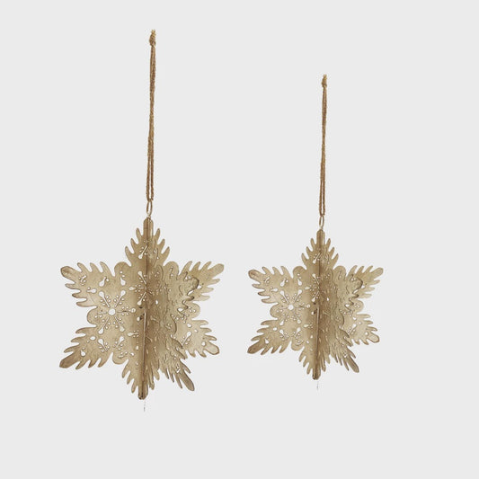 Metal 3D Snowflake Ornament w/ Cut-Outs, Distressed Pewter Finish