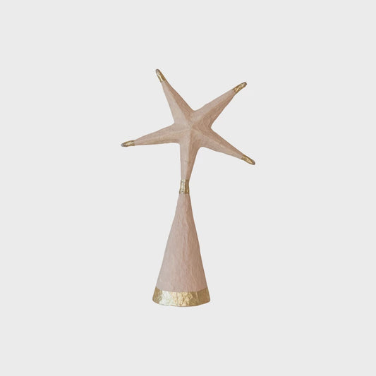 Hand-Painted Recycled Paper Mache Star Tree Topper w/ Gold Foil, Nude Color