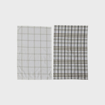 28"Lx18"W Cotton Tea Towel w Plaid Pattern, 2 Styles