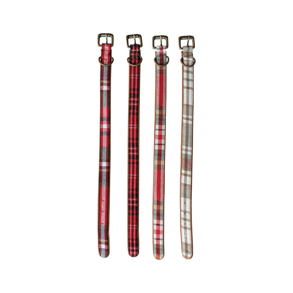 Cotton & Leather Dog Collar w/ Metal Buckle, Multi Color Plaid, 4 Styles, Large