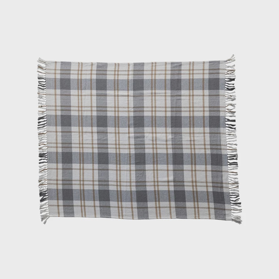 60"Lx50"W Brushed Cotton Flannel Throw, Plaid