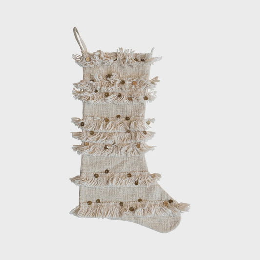 Woven Cotton Slub Stocking w/ Vintage Reproduction Embellishments