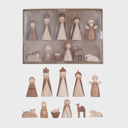 Resin Nativity, Wood Finish, Boxed Set of 11