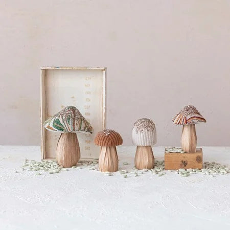 Fabric + Wood Mushrooms