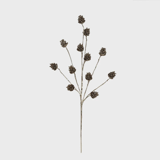 Dried Natural Pinecone Pick w/ Glitter, Gold Color