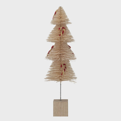 Sisal Bottle Brush Tree w/ Chenille Candy Cane & Wood Base