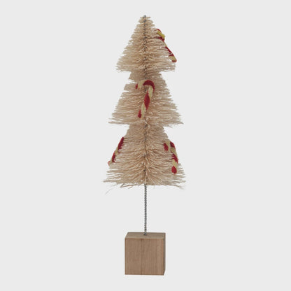 Sisal Bottle Brush Tree w/ Chenille Candy Cane & Wood Base