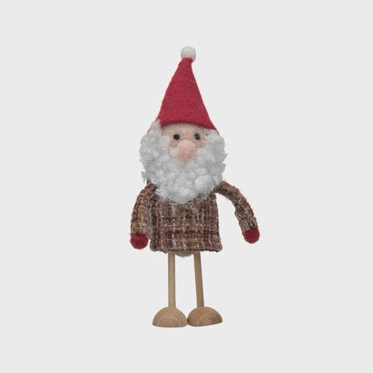 Wool Felt Santa in Plaid Winter Coat