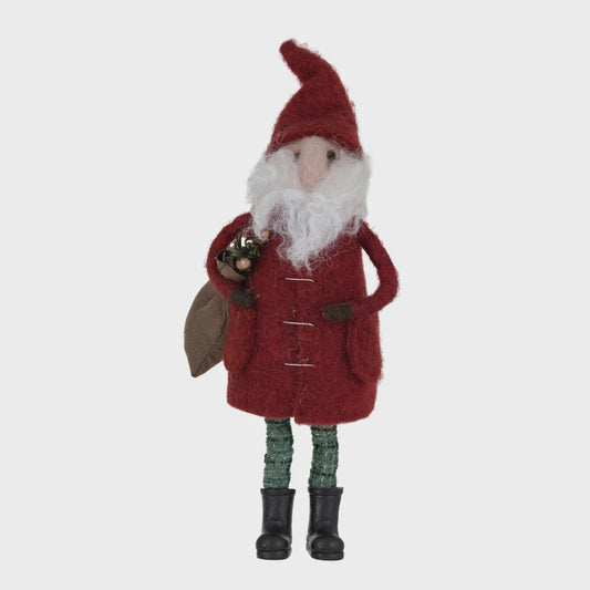 Wool Felt Santa in Winter Coat w/ Sack