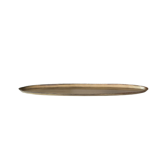 Oval Decorative Metal Beaded Edge Tray, Antique Brass Finish