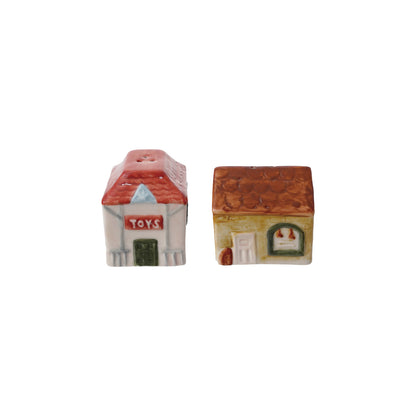 Stoneware House Shaped Salt & Pepper Shakers "Toys", Set of 2 ©