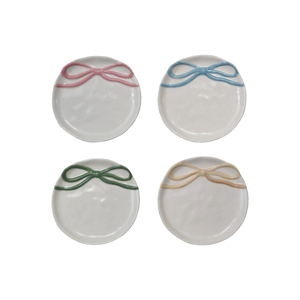 4-1/4" Round Stoneware Dish with Bow, 4 Colors