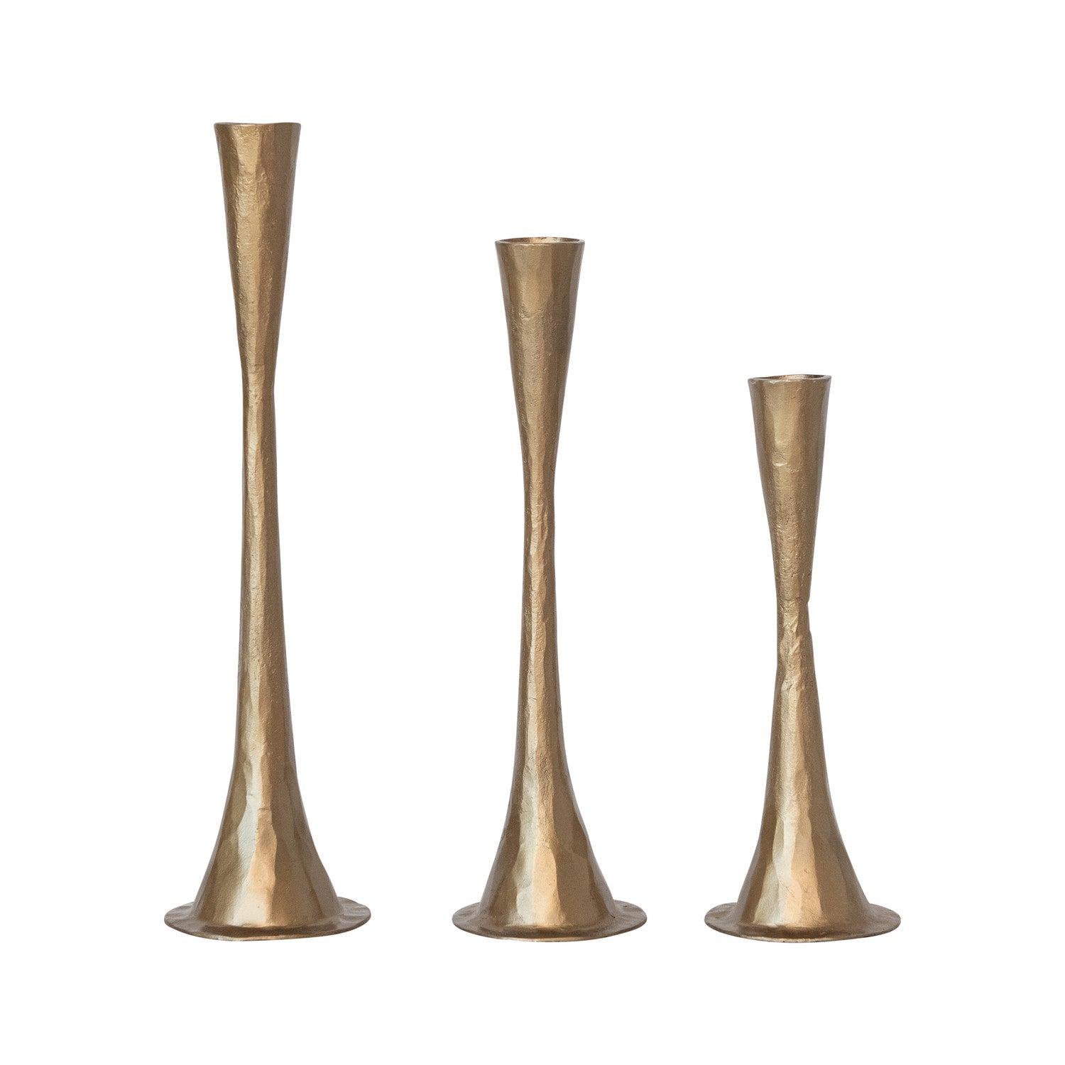 Hand-Forged Cast Iron Taper Holders, Antique Brass Finish, Set of 3