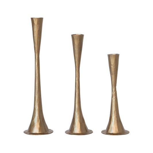Hand-Forged Cast Iron Taper Holders, Antique Brass Finish, Set of 3
