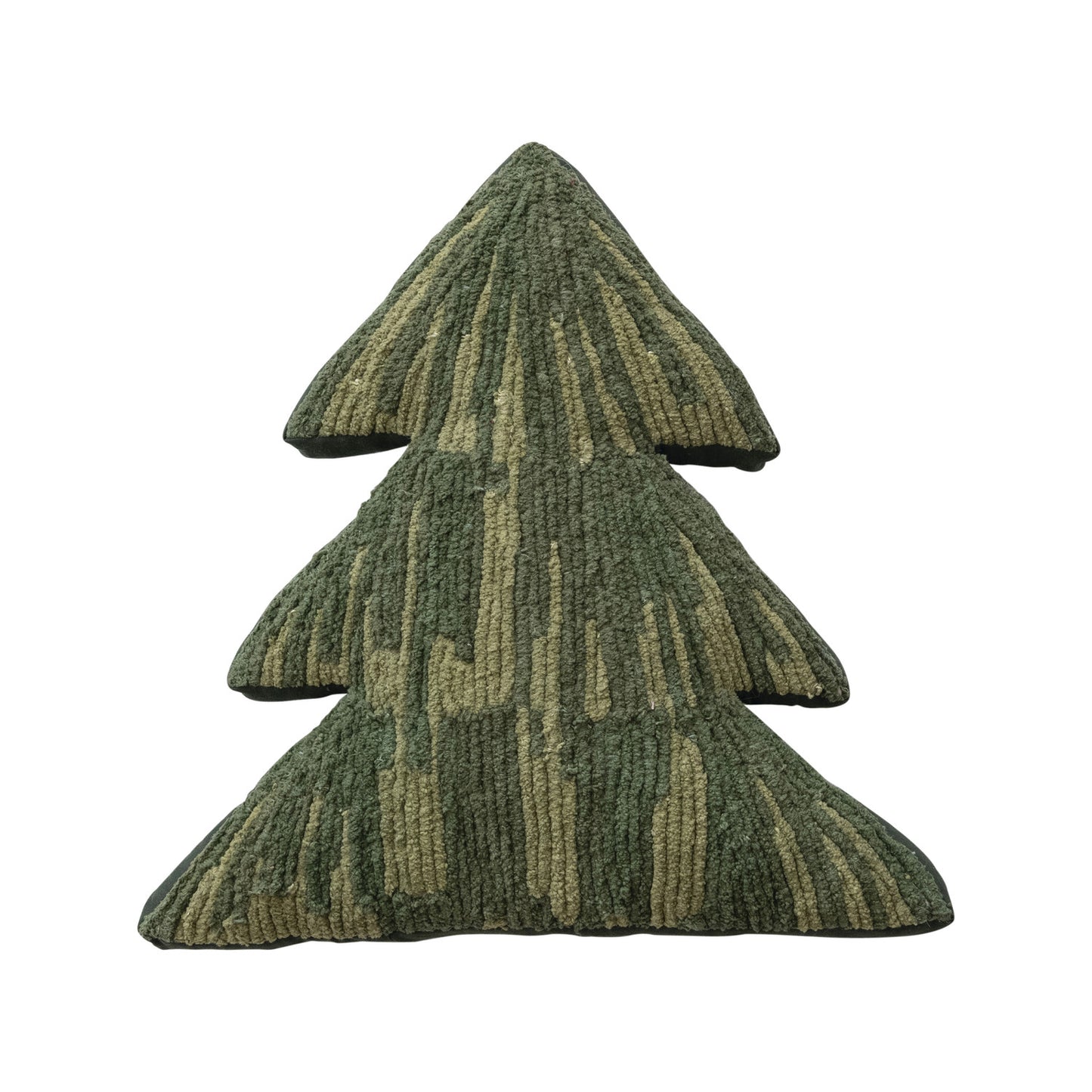 Cotton Tufted Tree Shaped Pillow with Cord Embroidery, Green