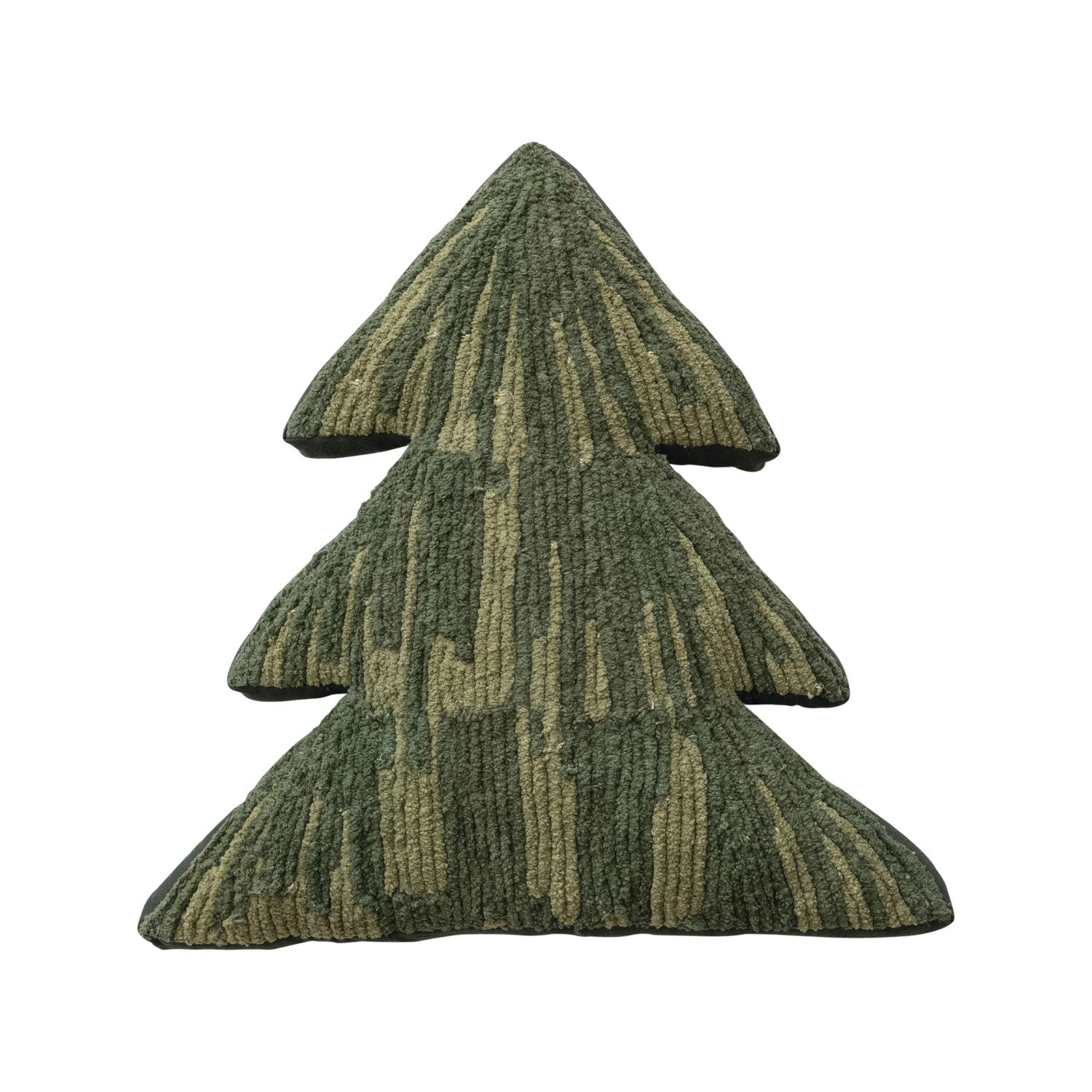 Cotton Tufted Tree Shaped Pillow with Cord Embroidery, Green