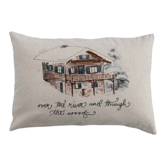 Lumbar Pillow with Winter Scene & Embroidered ©
