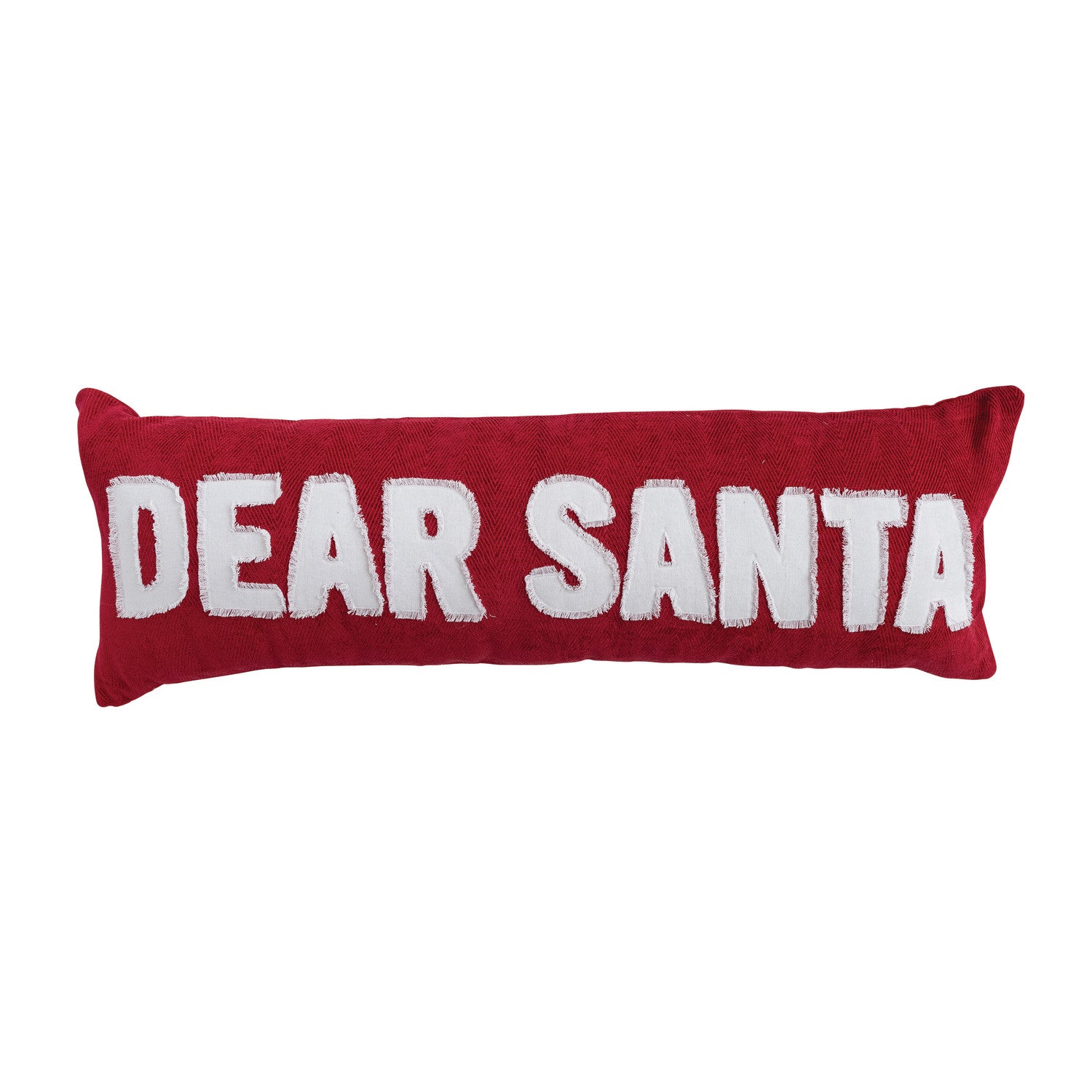 Woven Cotton Lumbar Pillow with Appliqued "Dear Santa", Red & White