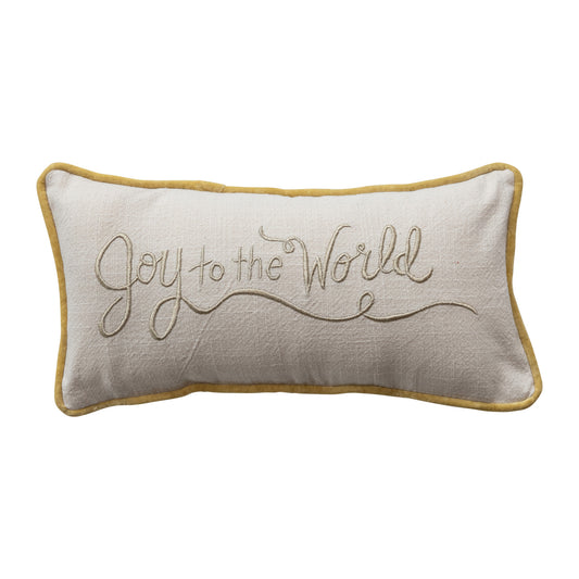 Lumbar Pillow with Embroidery, Piping & Velvet Back "Joy to the World" ©
