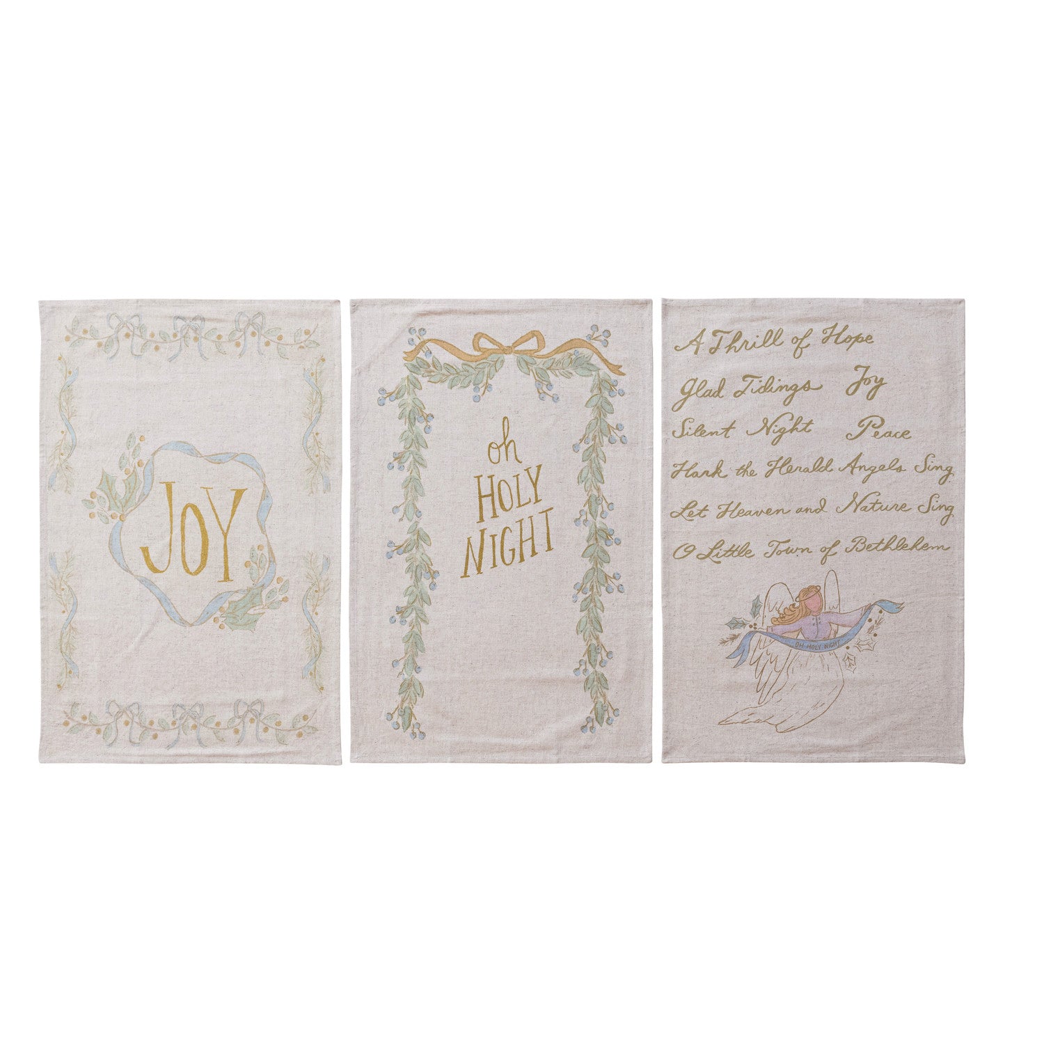 Cotton & Linen Printed Tea Towel with Holiday Saying, 3 Styles ©