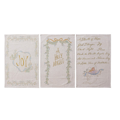 Cotton & Linen Printed Tea Towel with Holiday Saying, 3 Styles ©