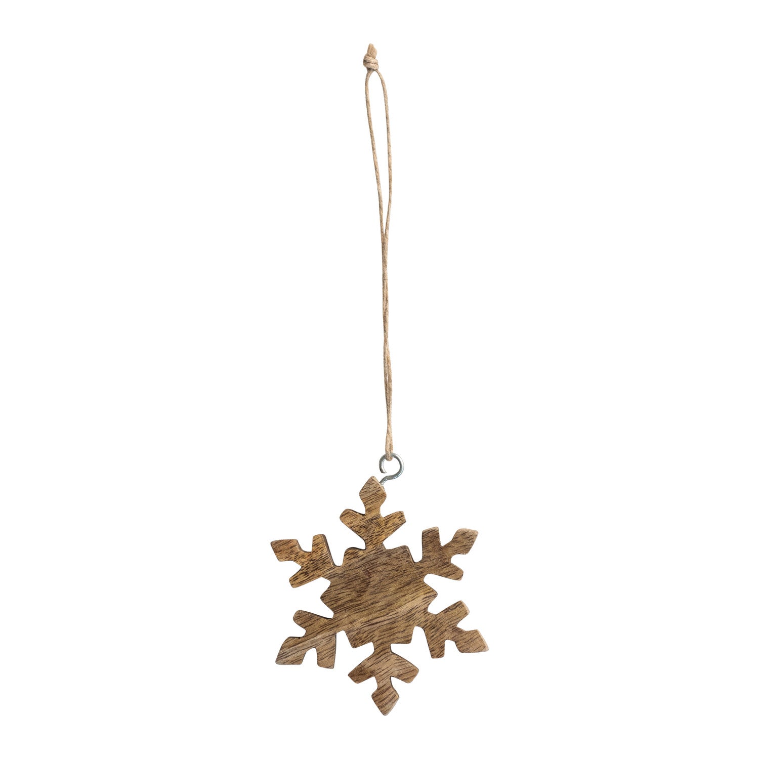 3"H Mango Wood Snowflake Ornament, Natural