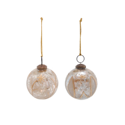Painted Etched Mercury Glass Ball Ornament with Design, 2 Styles