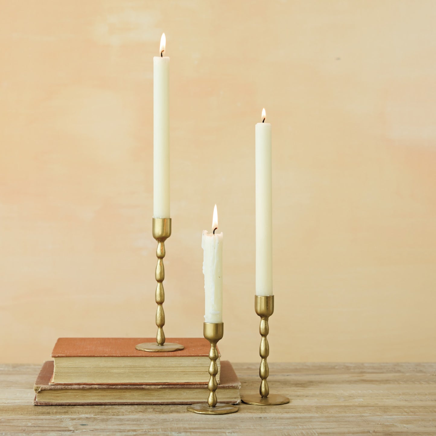 Hand-Forged Iron Taper Holders, Antique Brass Finish, Set of 3