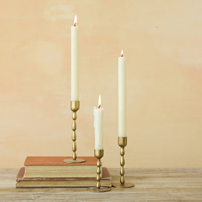 Hand-Forged Iron Taper Holders, Antique Brass Finish, Set of 3